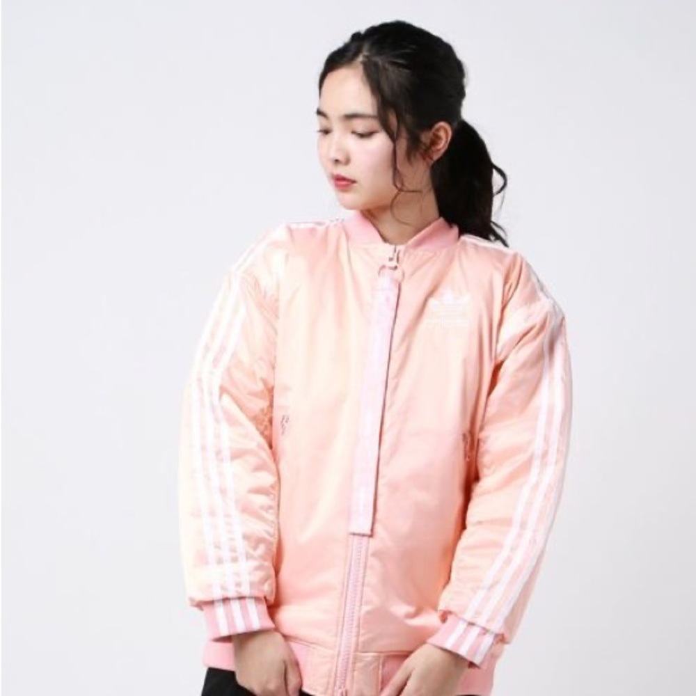 SICK Adidas Long Over-Sized PINK/PEACH Satin Bomber Size L